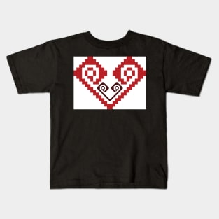 Two hearts - Traditional Romanian folk art knitted embroidery pattern Kids T-Shirt